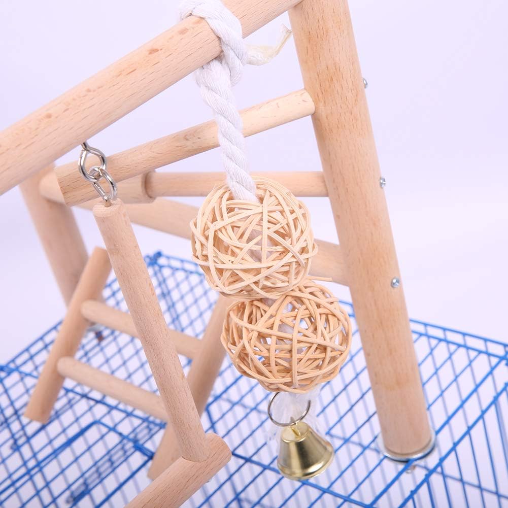 QBLEEV Bird Cage Play Stand Toy Set-Birdcage Wood Stands Hanging Chew Toys Ladder Swing Parrot Perch Play Gym Playground Accessories Activity Center for Conure, Parakeets, Budgie, Cockatiels, Lovebirds : Pet Supplies