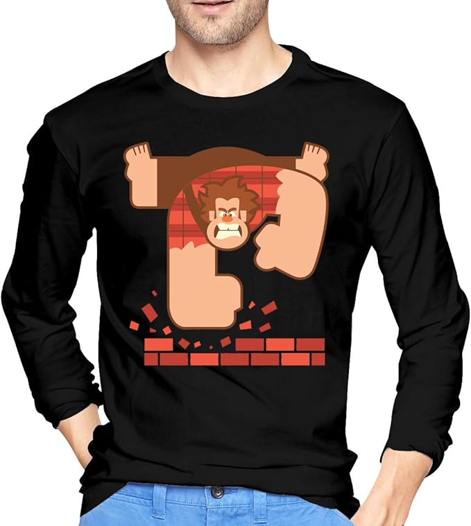 fenglinghua Men's Particular Wreck It Ralph Long Sleeve Tees Black Casual Tee Tops - - L 
