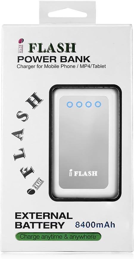 iFlash Dual USB 8400mah External Battery Charger Source with 2.6A Output (fast) Heavy Duty Ouput Support iPad 1 / 2 / 3 / 4, iPad Mini, iPhone 5 / 4S / 4, Google Android Phones, HTC EVO, LG, Samsung Galaxy S II III Note II, BlackBerry Moblie Phones - White