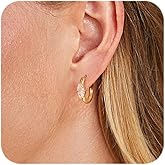 Gold Hoop Earrings for Women, 14k Real Gold Plated Cubic Zirconia Marquise Oval Teardrop Diamond Huggie Hoop Earrings for Men Sterling Silver Post Hypoallergenic Lightweight Dainty Hoop Jewelry