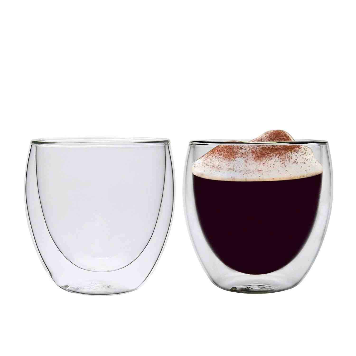 Coffee Cups Double Wall Glass 8.5 OZ Set of 2, Insulated Thermal Mugs