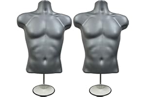 DisplayTown Male Mannequin Torso with Metal Stand Hollow Back Body Stackable Dress Form for Tshirt Display, Countertop, Craft