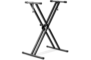 Kunova Heavy Duty, Double X, Pre-Assembled, Ready to Use, Height Adjustable Piano Keyboard Stand with Locking Straps, Black N
