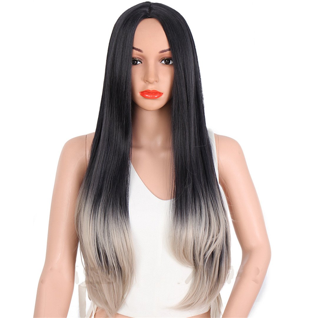 Synthetische Ombre Perücken für schwarze Frauen Lange wellige Cosplay dunkel braune Haare mit ordentlichen Pony Frisur Silber Grau 26 Zoll Amazon
