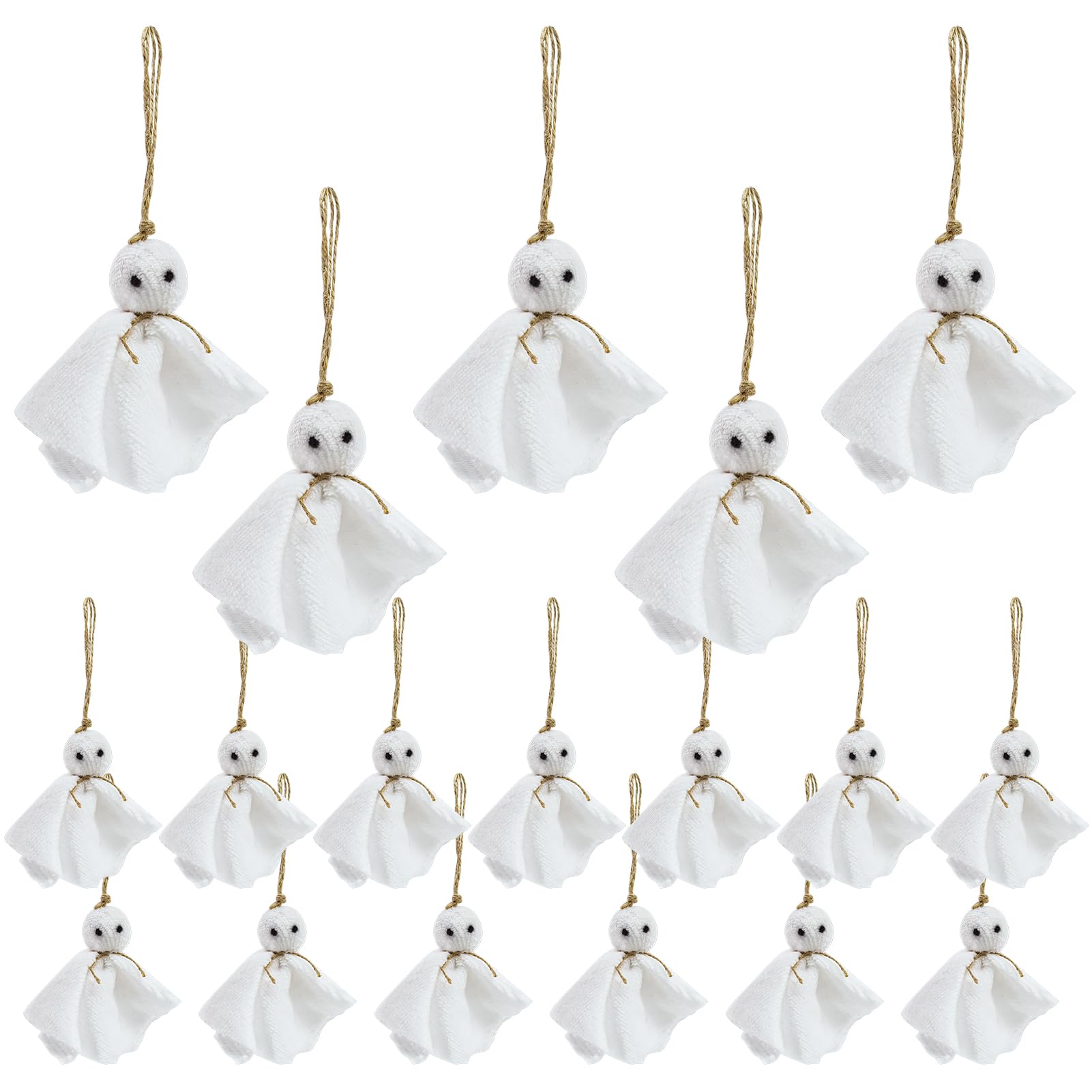 Photo 1 of 18 PCS Halloween Small Hanging Ghost Ornamets Mini Fabric Cute White Cloth Ghost Tree Ornamets Farmhouse Rustic Halloween Party Decoration for Window Mantle Wall Door Lawn Yards Garden Indoor Outdoor