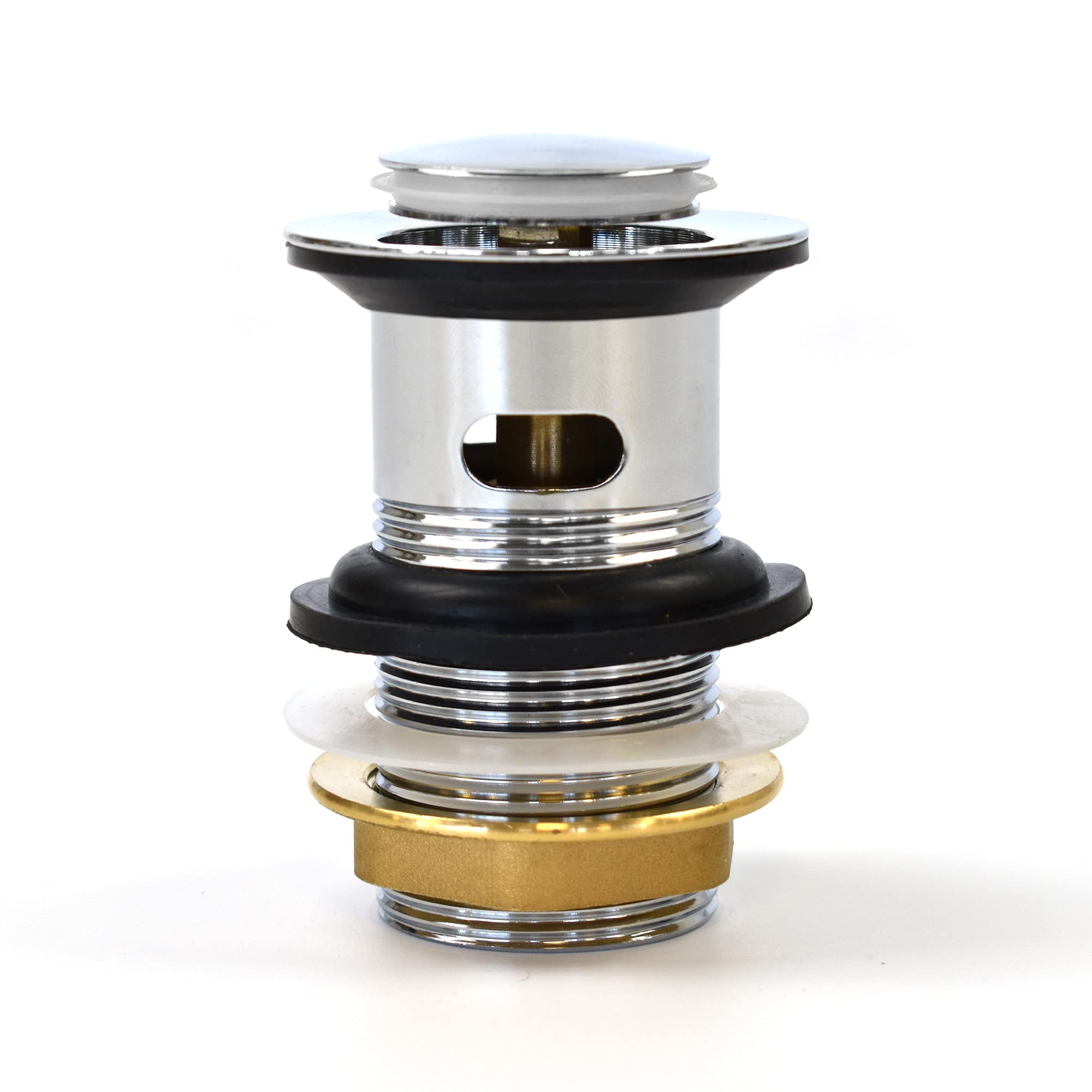 Xcel Home Slotted Chrome Click Clack Basin Waste - Durable Replacement Brass Pop-Up Sink Basin Plug with Seal - Universal Standard G 1 1/4" BSP Connection for Smooth Drainage & Easy Installation
