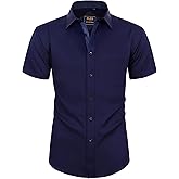 Alimens & Gentle Mens Short Sleeve Dress Shirts Wrinkle Free Solid Casual Button Down Shirts with Pocket