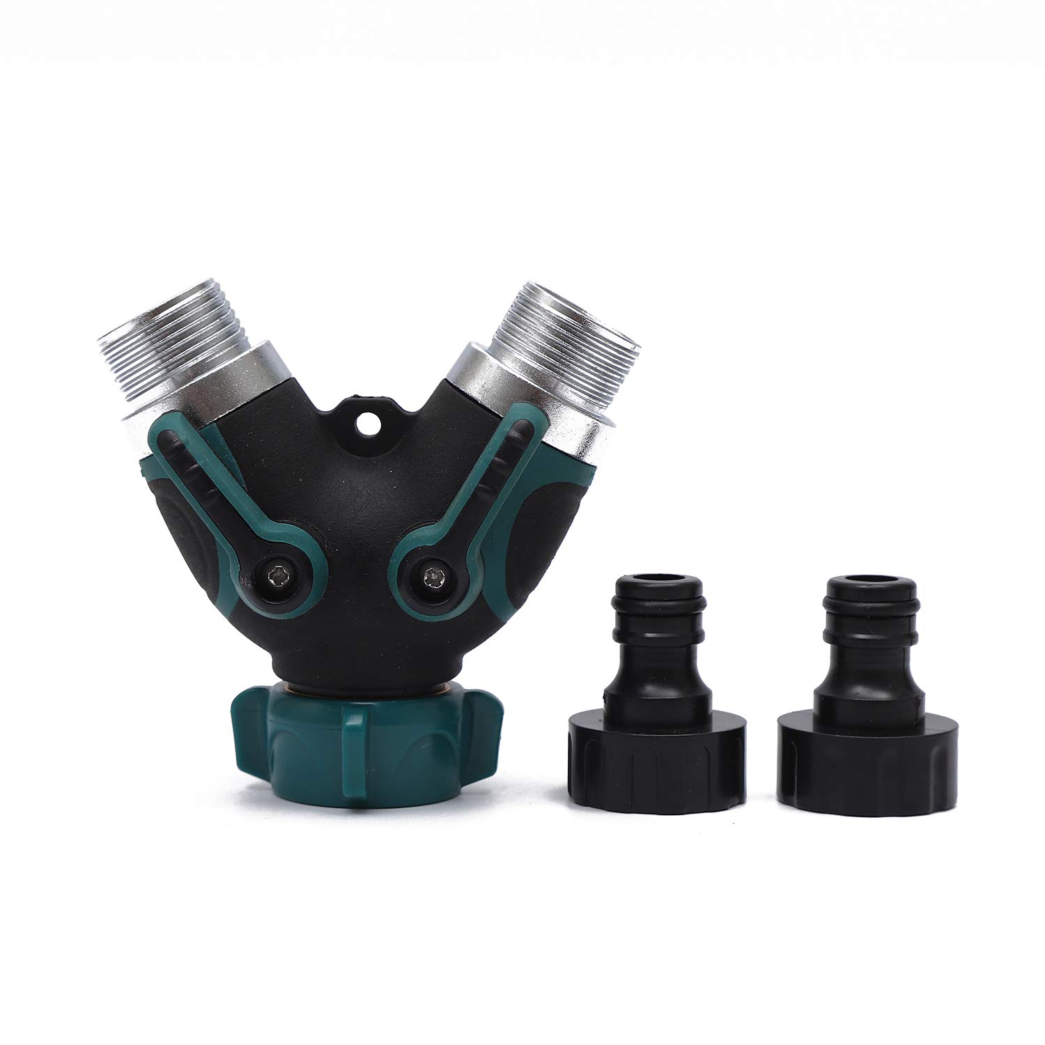 KATSU Garden Hose Splitter, 2 Way Hose Tap Connector, Rubberized Grip Outdoor Y Valve Water Tap Divider Distributor with 2 Hose Tap Connectors for Cleaning and Irrigation