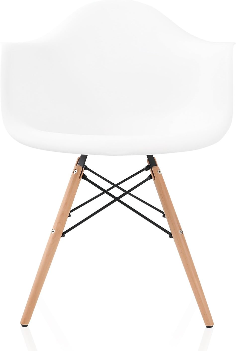 CozyBlock 4 Nordic Molded Plastic Dining Arm Chair with Beech Wood Eiffel Legs, Set of 2, 24.6'' W x 24.25'' D x 31'' H, White, x x