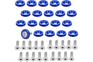 OUHL 20PCS Aluminum Fender Bumper Washers M6x20mm CNC Billet Bolt Engine Dress Up Kits (Blue)