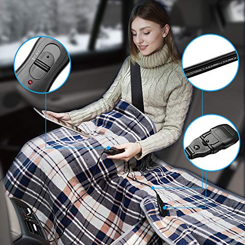 Elantrip 12 Volt Machine Washable Electric Heated Blanket for Car