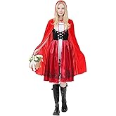 JFDSA Little Red Riding Hood Costume for Women,Halloween and Party Costumes,Hooded Red Cloak Cosplay Outfit
