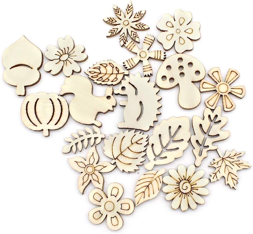Dylan-EU 200 Pcs Wood Flower Leaf Embellishments, Cute Wooden Animal Shapes for Table Scatter Confetti, DIY Scrapbooking - Image 3