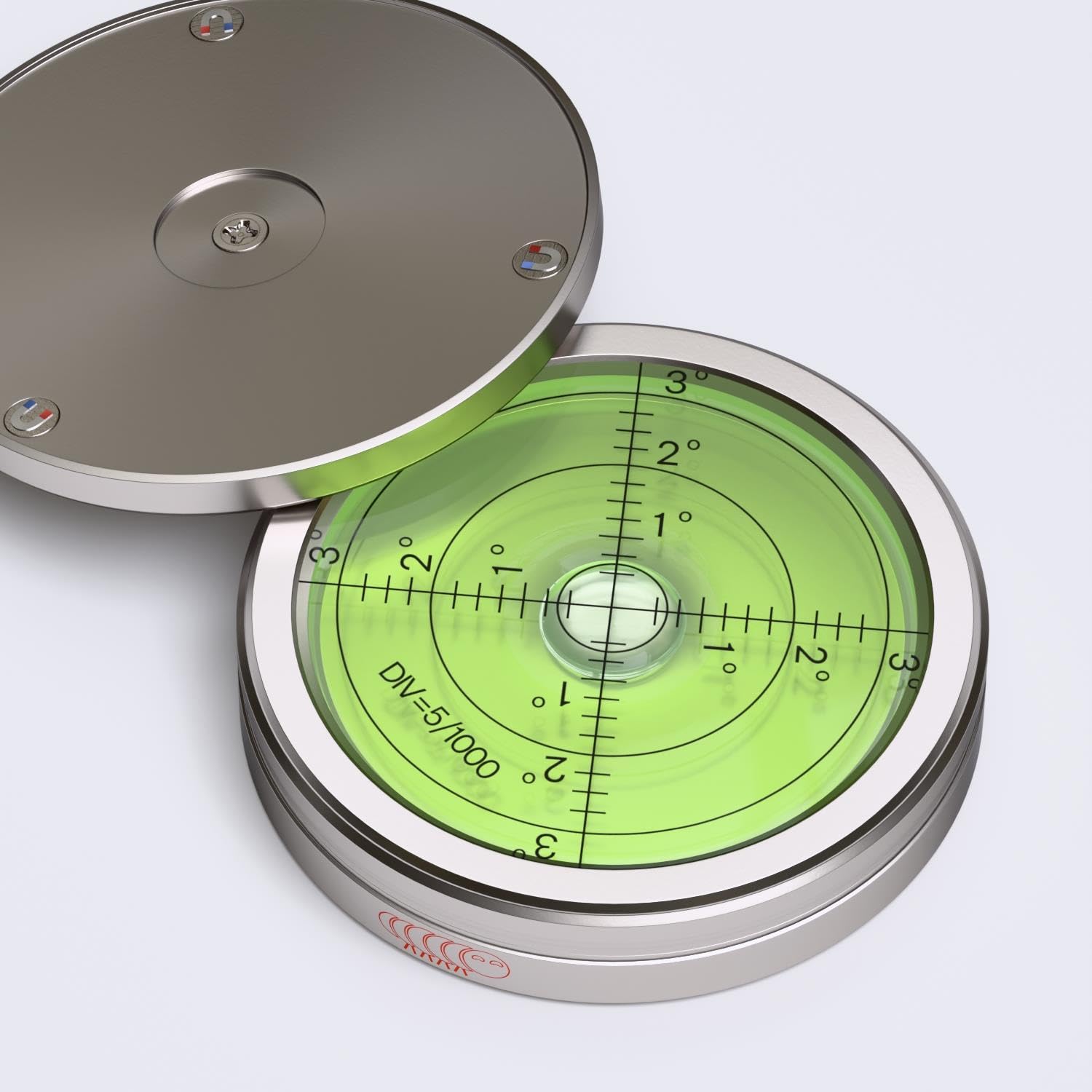 Metal Large Spirit Bubble Level, with Protective Metal Cover, Surface Level - Metal Housing, Bulls Eye Bullseye Vial Round, Green/Silver
