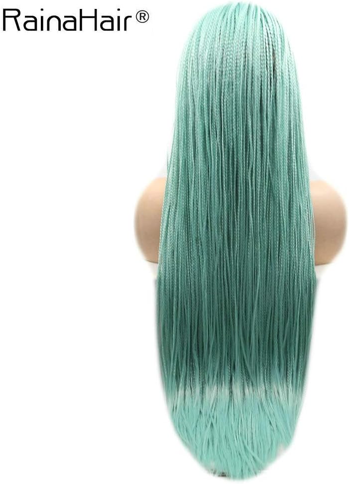 RainaHair 26inch Box Braided Wigs Drag Queen Afro America Blue Synthetic Lace Front Wigs for Women Ladies Cosplay Party Festival Long Braids Hair - Image 5