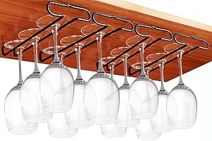 GeLive Set of 4 Cabinet Stemware Rack 10 Inch Under Shelf Wine Glass Holder Storage Hanger Organizer for Kitchen and Bar (Bla