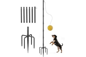 Tigerden Tetherball Set with Rope & Ball, Portable Tetherball Equipment for Outdoor Backyard, Adjustable Heavy Duty Reinforeced Tether Ball Pole with In-Ground Base for Outside Playground Fun Game