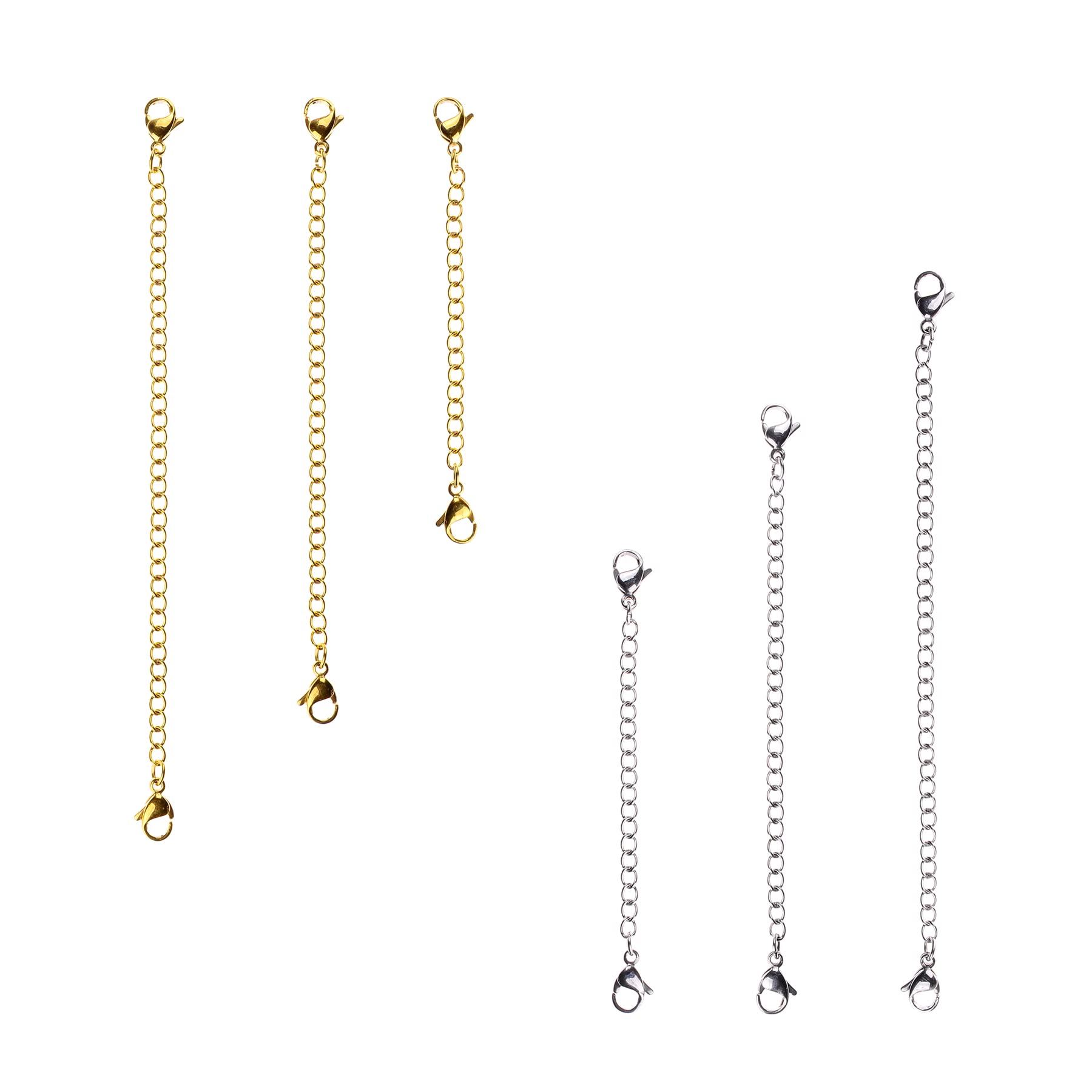 6 Pcs Necklace Extenders, Stainless Steel Chain Extender for Necklace, Bracelet Extender, Extender Chain Set, 3 Different Length, 1 inch 2 inch 3 inch (3 Gold, 3 Silver)