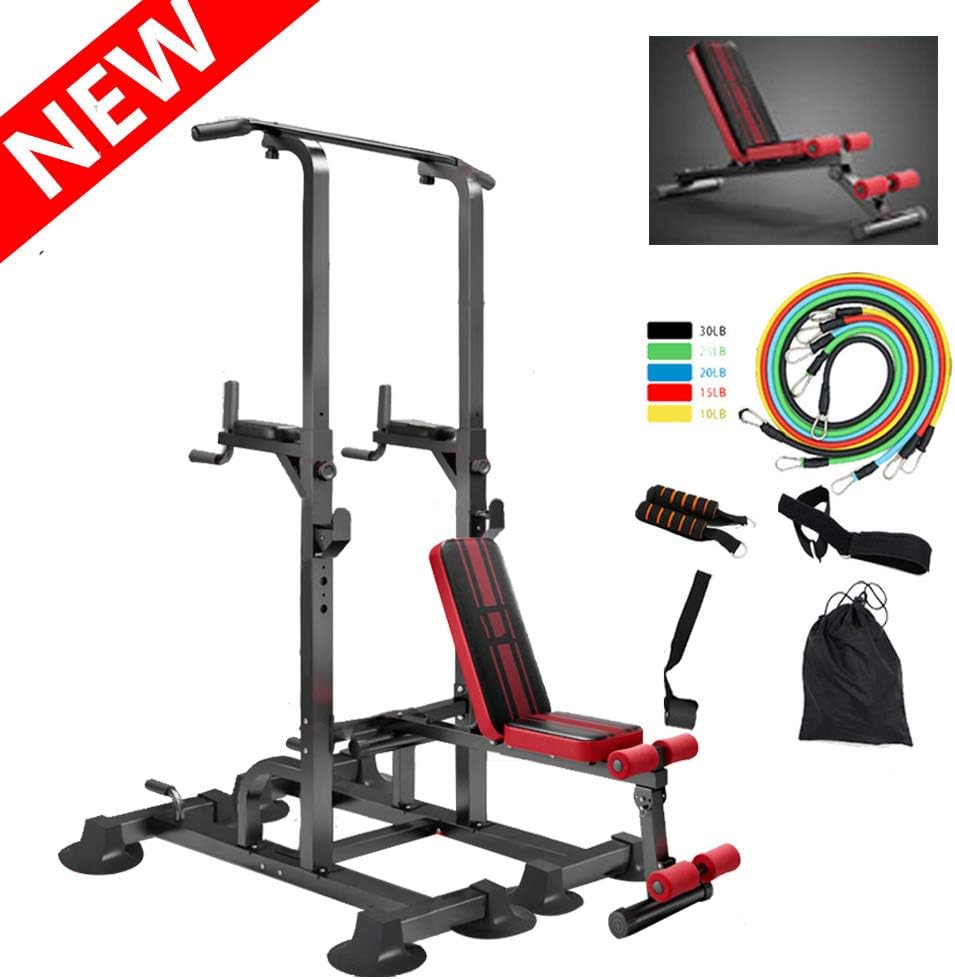 ATGTAOS Power Tower, Gym Tower,with seat,Pull Rope Resistance Band,Adjustable in Size,Push up Equipment of Home Gym Exercise,Dip Station,Multi Function Pull up Station for Strength Training