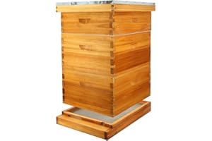 BEEKNOWS 10 Frame Beehive kit with Screened Bottom Board Dipped in Heavy Beeswax Beehive Boxes Starter Kit Includes Beehive Frames and Waxed Foundations (2 Deep Boxes & 1 Medium Box)