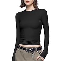 トップス satozo CLOZOZ Long Sleeve Crop Tops for Women Mock Turtleneck Tops Zip Up