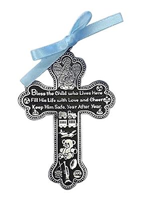 Cathedral Art CM6 Baby Boy Cross Crib Medal, 3-Inch High, 0.20" x 2.25", Multi