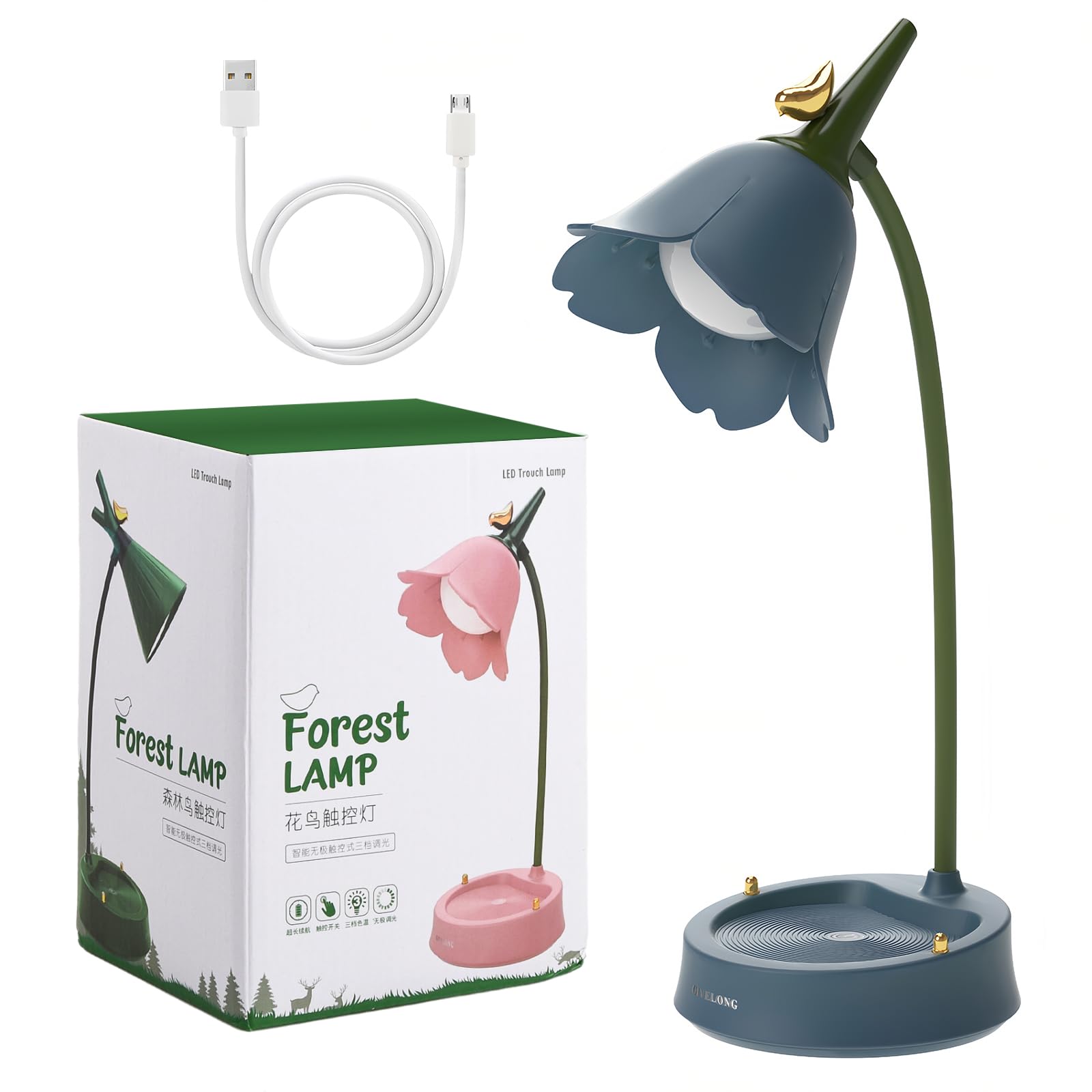 Pagezol LED Desk Lamp Rechargeable, 3 Color Modes Dimmable Table Lamp, Cordless Table Light, Cute Flower Children's Desk Lamp Touch Lamps Bedside, Desk Light Reading Lamp Study Lamp Bedroom (Blue)