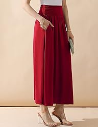 DOUBLJU Casual High Waisted Maxi Skirts with Pocket