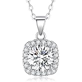 SecreTalk 1-5CT Moissanite Pendant Necklace for Women, Halo Sqaure 925 Sterling Silver Necklace Gift for Wife Mother Her