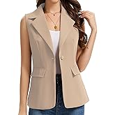 Women's Sleeveless Blazer Vest Lightweight Fully Lined Single Button Fashion Casual Work Office Jacket with Pockets