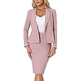 Allegra K Women's 2 Piece Skirt Sets Tweed Trim Long Sleeve Blazer Pencil Skirt Business Suits Work Outfits