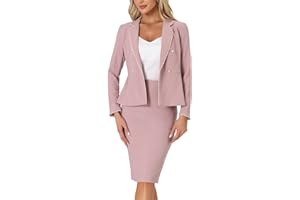 Allegra K Women's Business Suit 2 Pieces Tweed Trim Blazer Jacket and Skirt Set