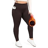 Heathyoga Fleece Lined Plus Size Leggings with Pockets Tummy Control Plus Size Pants for Women Workout Clothes XL-4XL