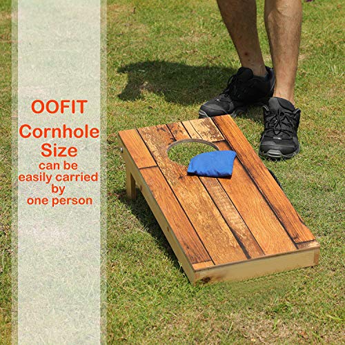 OOFIT Solid Wood Cornhole Set Junior Size, 1' x 2' Portable Sports Cornhole Game Boards Set, with 8 Bean Bags