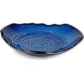 XIYOUQI Ceramic Decorative Bowl - 12" Large Blue Pottery, Blue Decorative Bowl, Porcelain Centerpiece Tray, Key Bowl for Entr