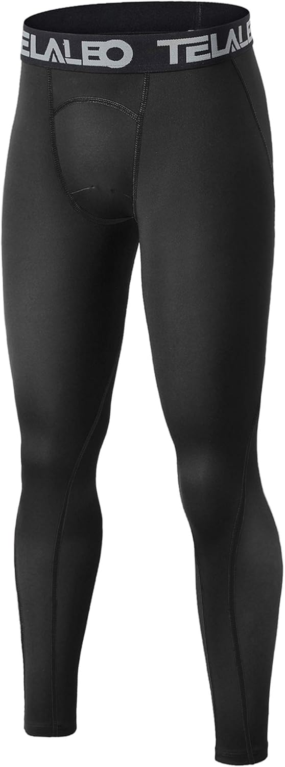 TELALEO Boys Compression Leggings Pants Youth Thermal Fleece Base Layer Tights Cold Weather Heat Gear (NO Fireball On Leg): Clothing