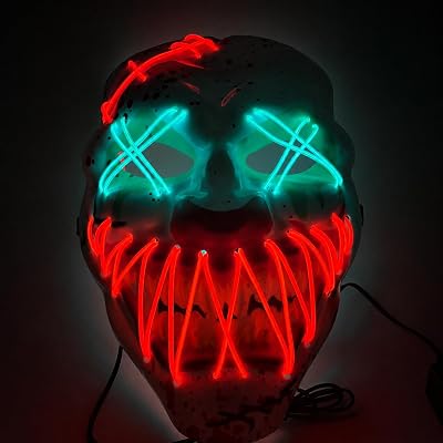 - Maschera da clown LED per Halloween, controllabile come per Purge, viso luminoso, per Halloween, carnevale e carnevale come costume per uomo e donna (scelta di colori)