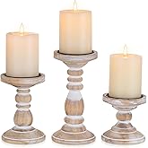 Inweder Wood Pillar Candle Holder: 3Pcs Rustic White Candle Holders for Pillar Candles Wood Candle Holders Distressed Wooden Farmhouse Candle Holder Large Rustic Candle Holder for Fireplace Table