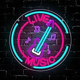 Live Music Neon Sign,Guitar LED Neon Light for Wall Decor Music LED Light up Sign for Bedroom Studio Rec Room Bar Party Decor Gift USB Powered(11.8"*11.8")