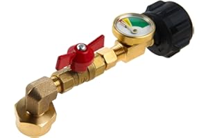Lemfema QCC1 Propane Refill Elbow Adapter with Propane Tank Gauge, 90 Degrees Propane Refill Pressure Adapter with ON-Off Control Valve for Camping Grill 1LB Bottle Tank 20-40LBS Cylinder