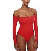 INLYRIC Women's Natrelax Off The Shoulder Bodysuit Long Sleeve Thong Sexy Bodycon Slim Fit Tops Leotard
