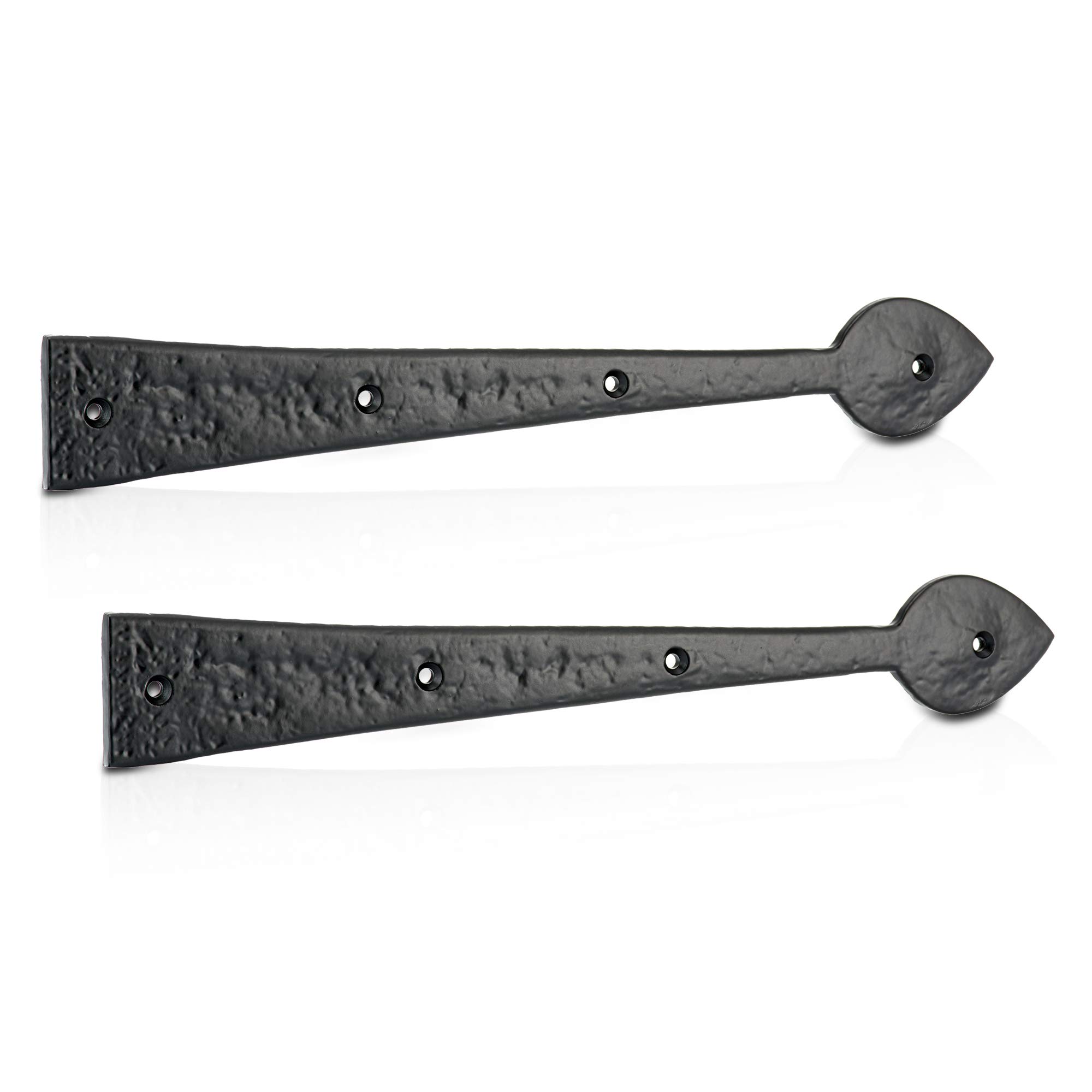 XFORT Antique Vintage Black Steel Door Hinge Front, Leaf Design, 420mm, Powder Coated, 1 Pair