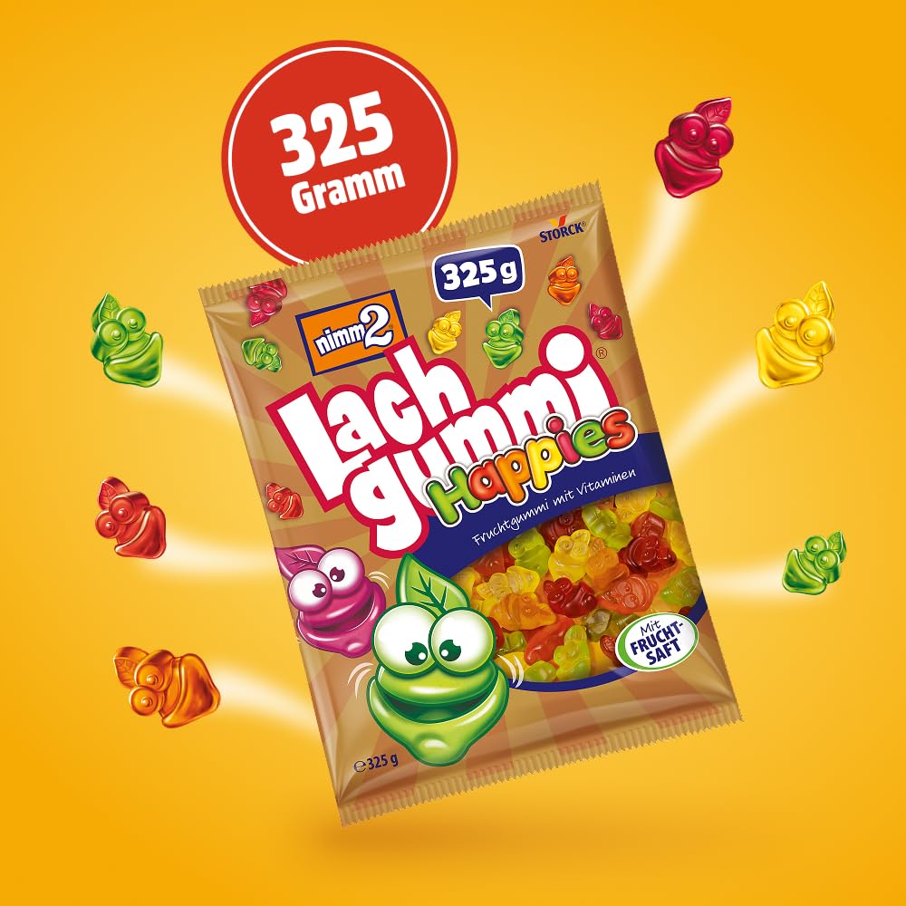 nimm2 Lachgummi Happies – 1 x 325 g – Fruchtgummis mit Fruchtsaft und Vitaminen – Süßigkeit in sechs Geschmacksrichtungen 3