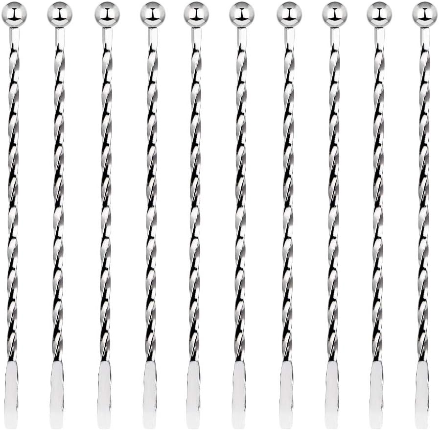 DECARETA 10 PCS Beverage Stirrers Stainless Steel Stir Mixing Drinks 7.5 Inch Coffee Beverages Cocktail Swizzle Stick with Small Rectangular Paddles