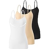 Accbiety 3 Pack Womens Camisole with Built in Bra Adjustable Strap Tank Tops for Women Cami Shelf Bra Cotton Undershirt