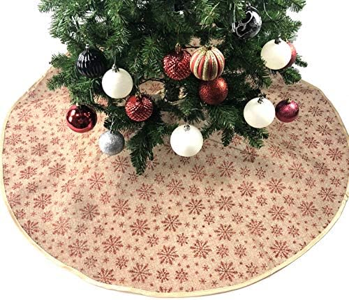 47" Khaki Burlap Red Snowflake Christmas Tree Skirt