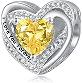 Zeuslia Heart Birthstone Charms for Bracelets, 925 Sterling Silver Women Bead Charms for Charm Bracelets Necklace, Mother's Day Birthday Anniversary Jewelry Gifts for Wife Mom Grandma Daughter