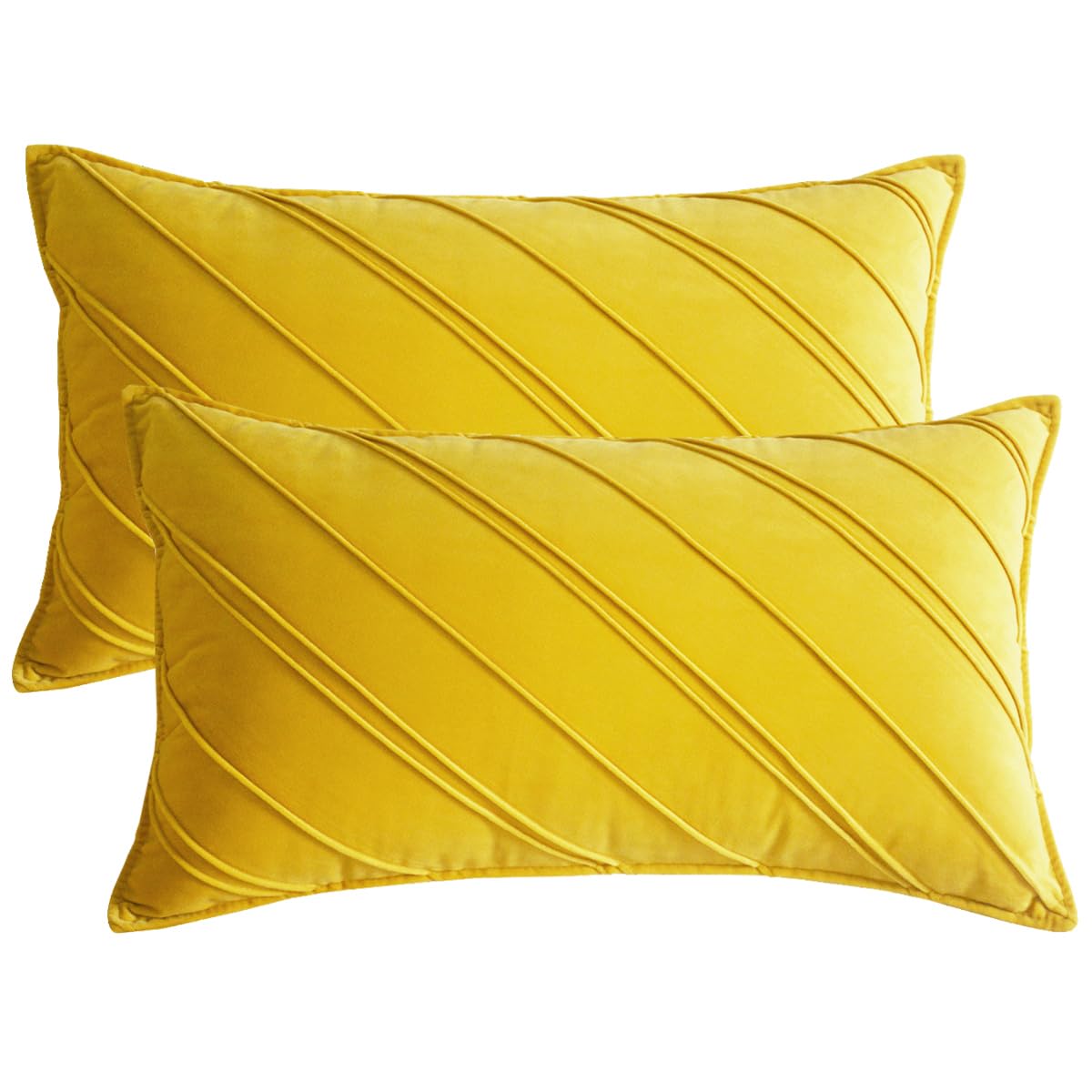 Lutanky Pack of 2 Velvet Cushion Covers Dark Yellow Rectangle Throw Pillow Cases Striped Soft Pillowcases for Sofa Bedroom Home Decor Accessories 12x20 Inch 30 x 50 cm