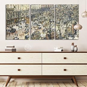 3 Panel World Famous Painting Reproduction on Canvas Wall Art - Boulevard des Italiens, Morning, Sunlight by Camille Pissarro - Modern Home Art Ready to Hang - 16"x24" x 3 Panels