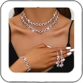 Unicra Rhinestone Bridal Wedding Jewelry Set Silver Crystal Necklace Earrings Bracelet Sets Formal Costume Jewelry for Women and Brides